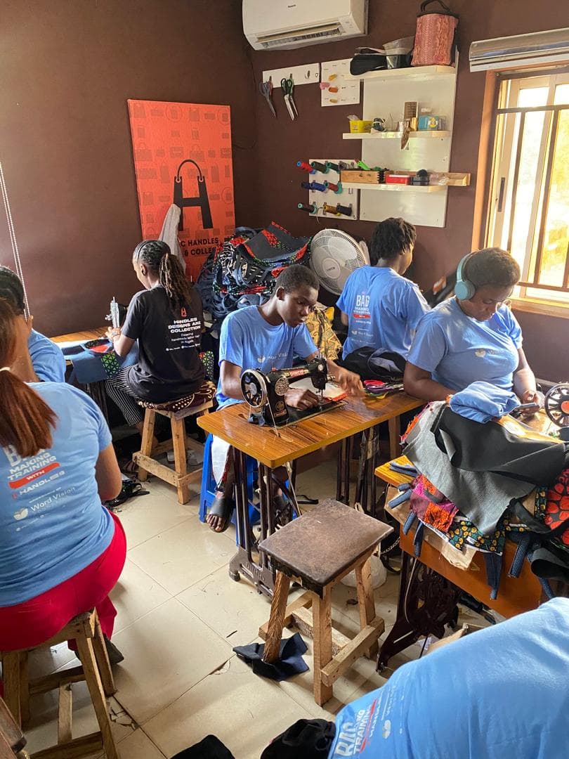 Beneficiaries in a hands-on bag-making training session